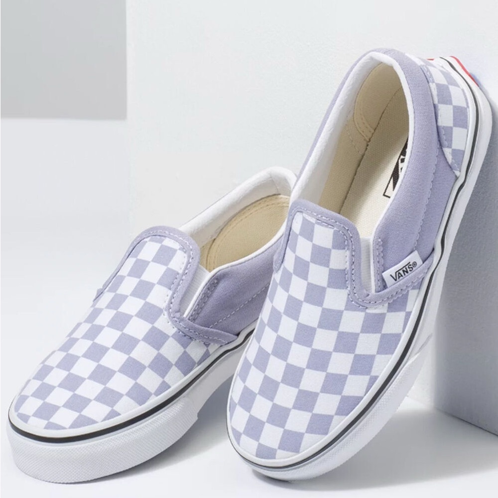 Lavender Checkered Slip-on Little Kid Vans size 11